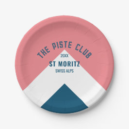 Das Piste Club Pink Blue Custom Round Ski Party Pappteller