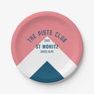 Das Piste Club Pink Blue Custom Round Ski Party Pappteller