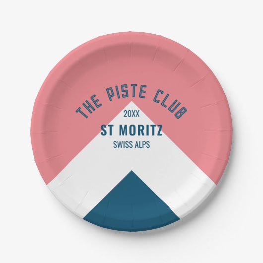 Das Piste Club Pink Blue Custom Round Ski Party Pappteller (Vorderseite)