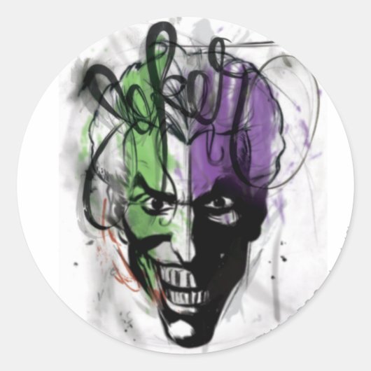 Das Portrait des Joker Neon Airbrush Runder Aufkleber (Vorderseite)
