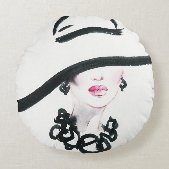 Das Portrait einer Frau in Aquarellfarben, abstrak Rundes Kissen (Vorderseite)