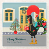 Das portugiesische Rooster mit einem Weihnachtsges Glasuntersetzer (Vorderseite)