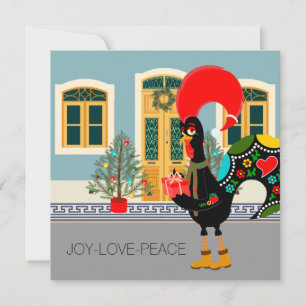 Das portugiesische Rooster mit einem Weihnachtsges Karte