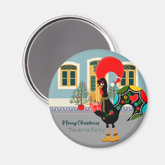Das portugiesische Rooster mit einem Weihnachtsges Magnet (Vorderseite/Rückseite)
