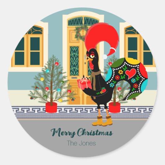 Das portugiesische Rooster mit einem Weihnachtsges Runder Aufkleber (Vorderseite)