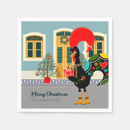 Das portugiesische Rooster mit einem Weihnachtsges Serviette (Vorderseite)