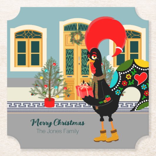 Das portugiesische Rooster mit einem Weihnachtsges Untersetzer (Vorderseite)