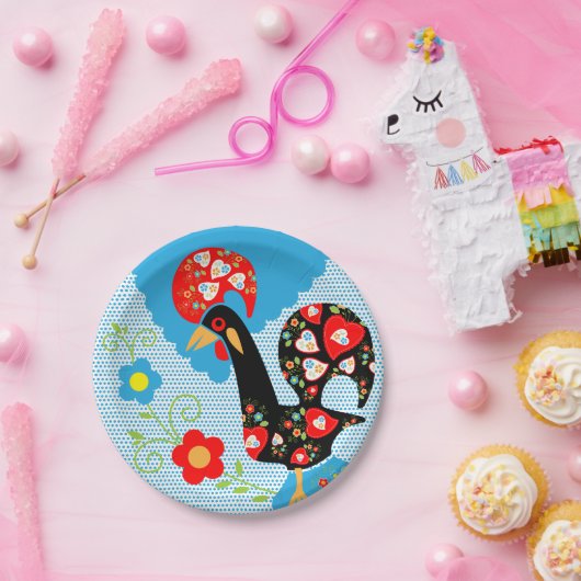 Das portugiesische Rooster von Barcelos Pappteller (Party)