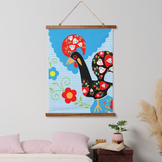 Das portugiesische Rooster von Barcelos Wandteppich Mit Holzrahmen (Schlafzimmer)