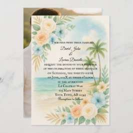 Das preisgünstige Floral Beach Foto Hochzeit Einla Einladung