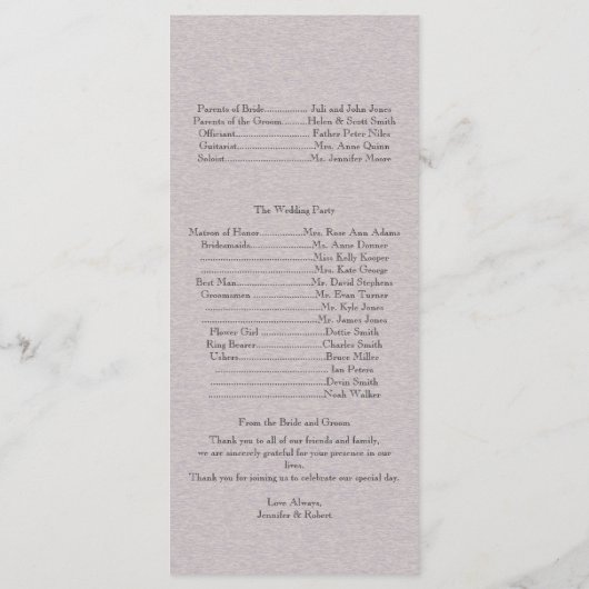 Das Programm "Big Easy Wedding" (Rückseite)