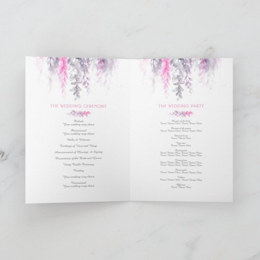 Das Programm "Wedding Indigo lila rosa Blume" (Innenseite)
