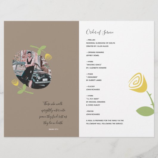 Das Programm zum Gedenken an eine Gelbe Rose Flyer (Hinten)