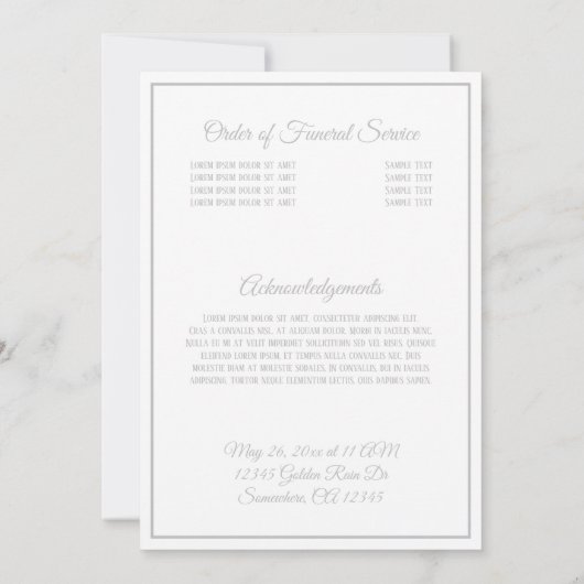 Das Programm zur Beerdigung benutzerdefinierter Fa (Rückseite)