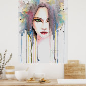 Das psychisch-moderne Aquarellbild einer Frau Poster (Küche)