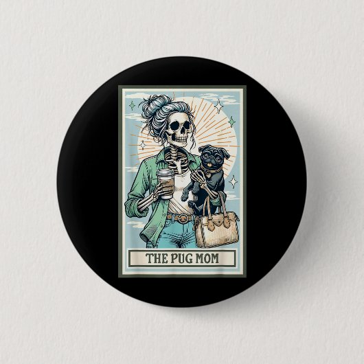 Das Pug-Mutter-Skelett-Geschenk Spooky Season Hall Button (Vorderseite)