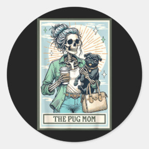 Das Pug-Mutter-Skelett-Geschenk Spooky Season Hall Runder Aufkleber