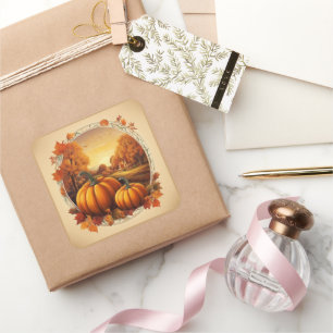 Das Pumpkin- und Landschaftsmotiv der Herbstsaison Quadratischer Aufkleber