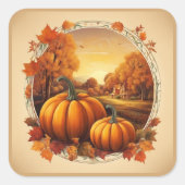Das Pumpkin- und Landschaftsmotiv der Herbstsaison Quadratischer Aufkleber (Vorderseite)
