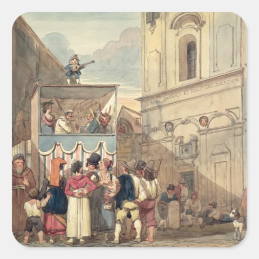 Das Puppentheater Quadratischer Aufkleber (Vorderseite)