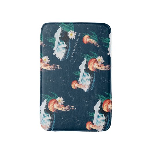 Das Quallen-Muster des weißen Lotus Ocean Badematte (Vorderseite Vertikal)