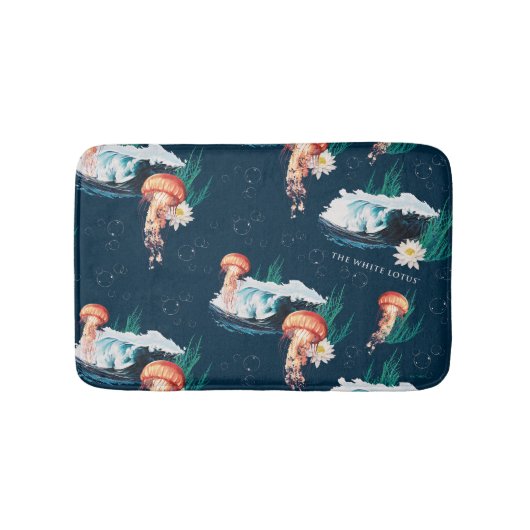Das Quallen-Muster des weißen Lotus Ocean Badematte (Vorderseite)