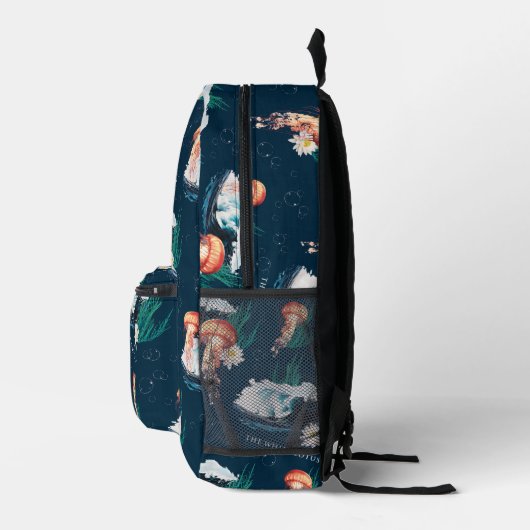 Das Quallen-Muster des weißen Lotus Ocean Bedruckter Rucksack (Rechts)