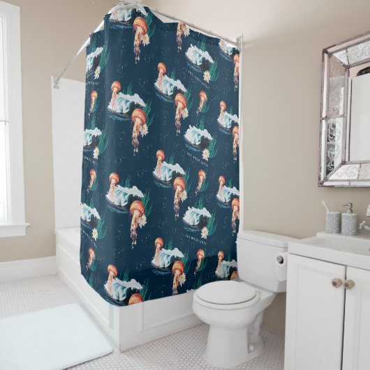 Das Quallen-Muster des weißen Lotus Ocean Duschvorhang (Beispiel)