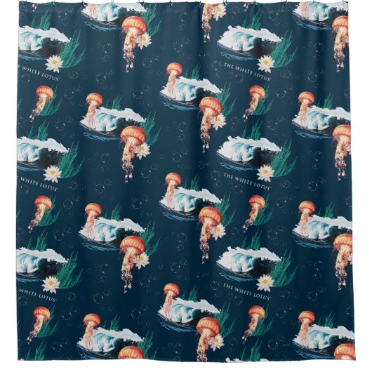 Das Quallen-Muster des weißen Lotus Ocean Duschvorhang (Vorderseite)