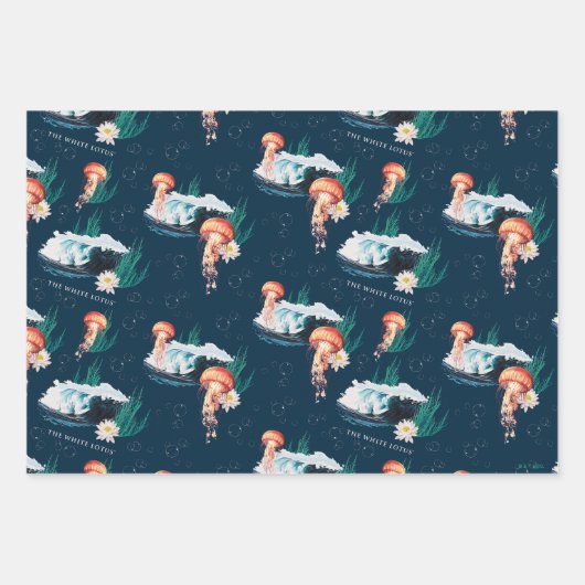 Das Quallen-Muster des weißen Lotus Ocean Geschenkpapier Set (Vorderseite 3)