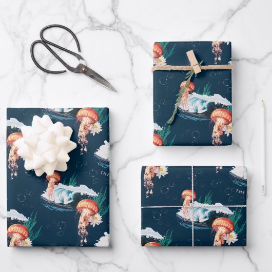 Das Quallen-Muster des weißen Lotus Ocean Geschenkpapier Set (Vorderseite)
