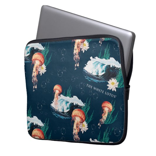 Das Quallen-Muster des weißen Lotus Ocean Laptopschutzhülle (Vorderseite Links)