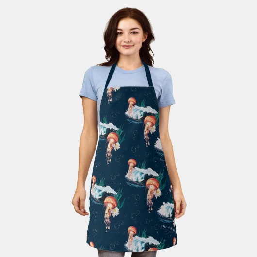 Das Quallen-Muster des weißen Lotus Ocean Schürze (Getragen)