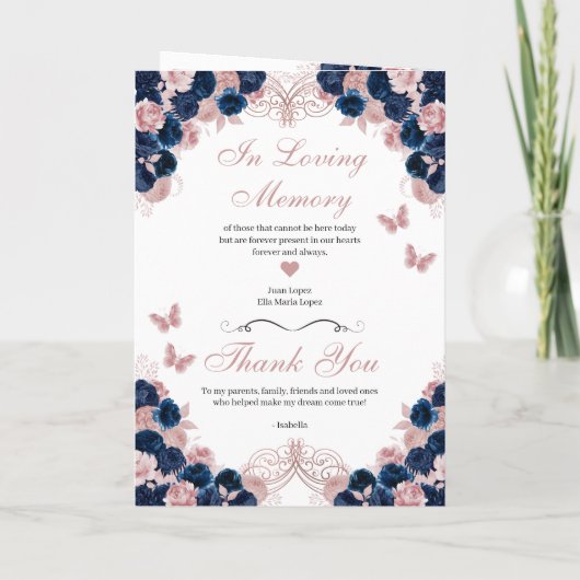 Das Quinceanera-Programm für Navy Blue & Pink Butt Einladung (Rückseite)