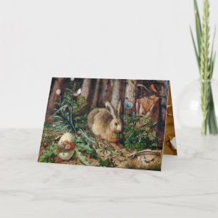 DAS RABBIT IN WOODLAND, OSTERE EIER MIT BLUME FEIERTAGSKARTE
