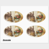 DAS RABBIT (JUGENDLICHE Hase) OSTEREIER MIT BLUME Ovaler Aufkleber (Blatt)
