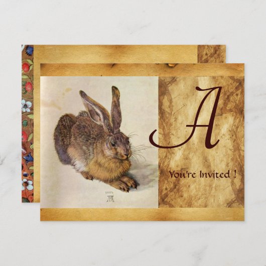DAS RABBIT-Monogramm (Young Hare) Einladung (Vorne/Hinten)