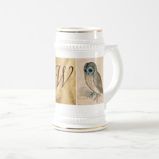 DAS RABBIT ( Young Hare ) und das Owl Monogramm Bierglas (VorderseiteRechts)