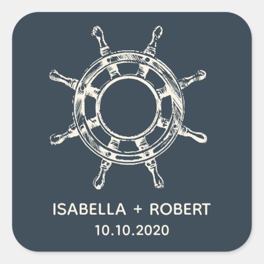 Das Rad des Schiffes | Hochzeitsmonogramm Quadratischer Aufkleber (Vorderseite)
