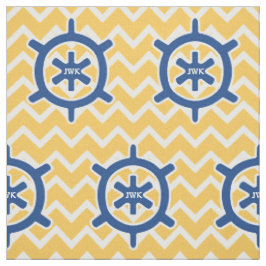 Das Rad-Monogramm des blauen nautischschiffs und Stoff