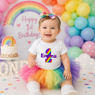 Das Rainbow Strip First Birthday Girl Shirt