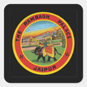 Das Rambagh Palast Jaipur_Vintage Reise-Plakat Quadratischer Aufkleber