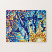 Das Rätsel der Haie im lebhaften Mosaikstil Puzzle (Horizontal)
