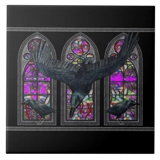 Das Ravens Gotische Dekorative Keepake Tile Trivet Fliese (Vorderseite)