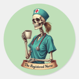 Das Registered Nurse Skelett – Kaffee & Pflege Runder Aufkleber