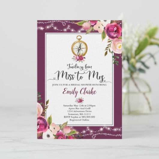 Das Reisen von Fräulein To Frau Brautparty laden Einladung (Stehend Vorderseite)