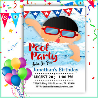 Das Rennen ist auf Jungs Geburtstag Pool Party Einladung