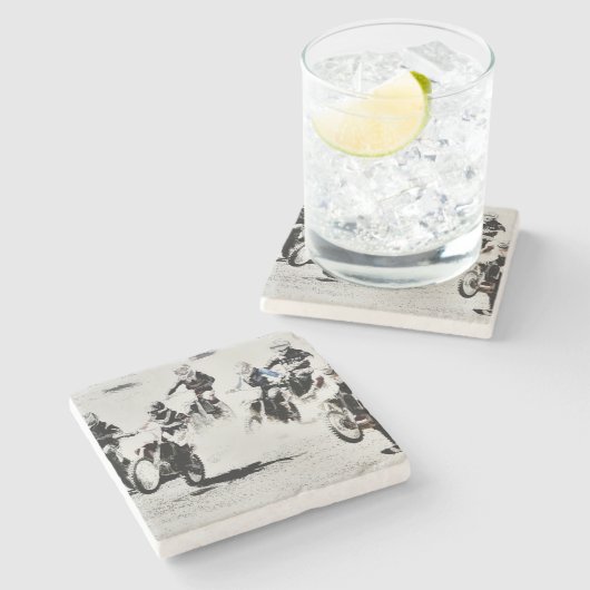 Das Rennen ist On - Motocross Racers Steinuntersetzer (Seitenansicht)