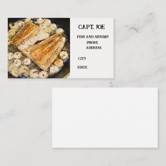 Das Restaurant bietet Rotbarsch und Garnelen Visitenkarte (Vorne/Hinten)