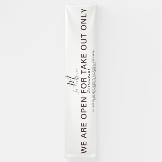 DAS RESTAURANT MONOGRAM SCRIPT IST GEÖFFNET BANNER (Vertikal)